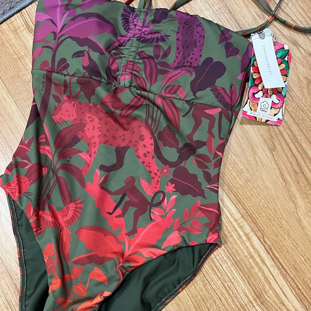 FARM Rio Anthropologie Jungle Print halter bathing suit XS NWT